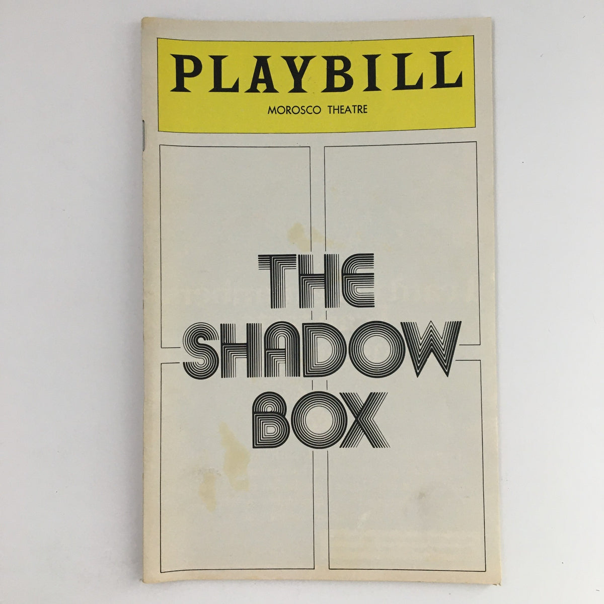 1977 Playbill for The Shadow Box presented at the Morosco Theatre featuring bold text and yellow header.