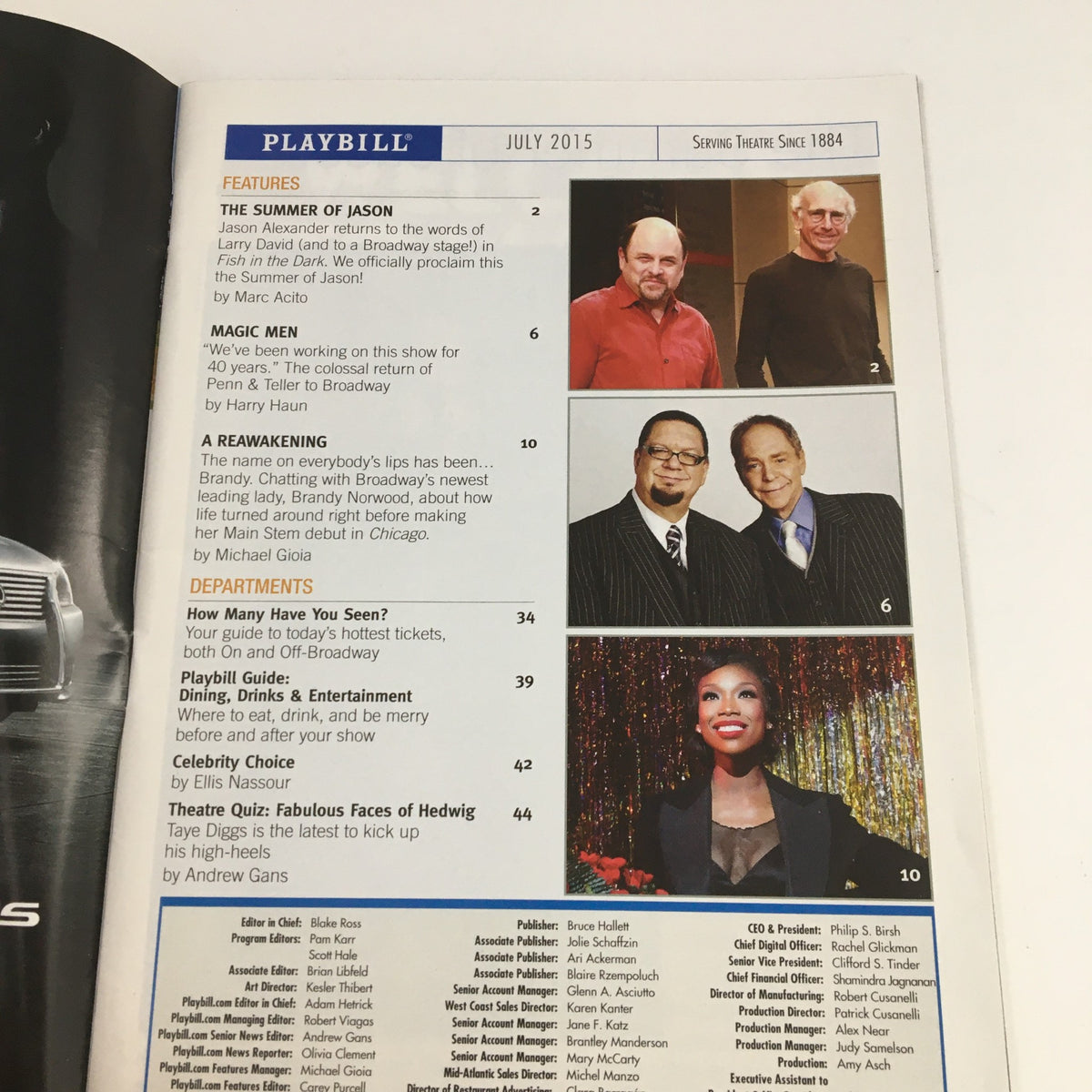 July 2015 Playbill featuring Something Rotten by Casey Nicholaw, illustrating articles and features about the show and Broadway.