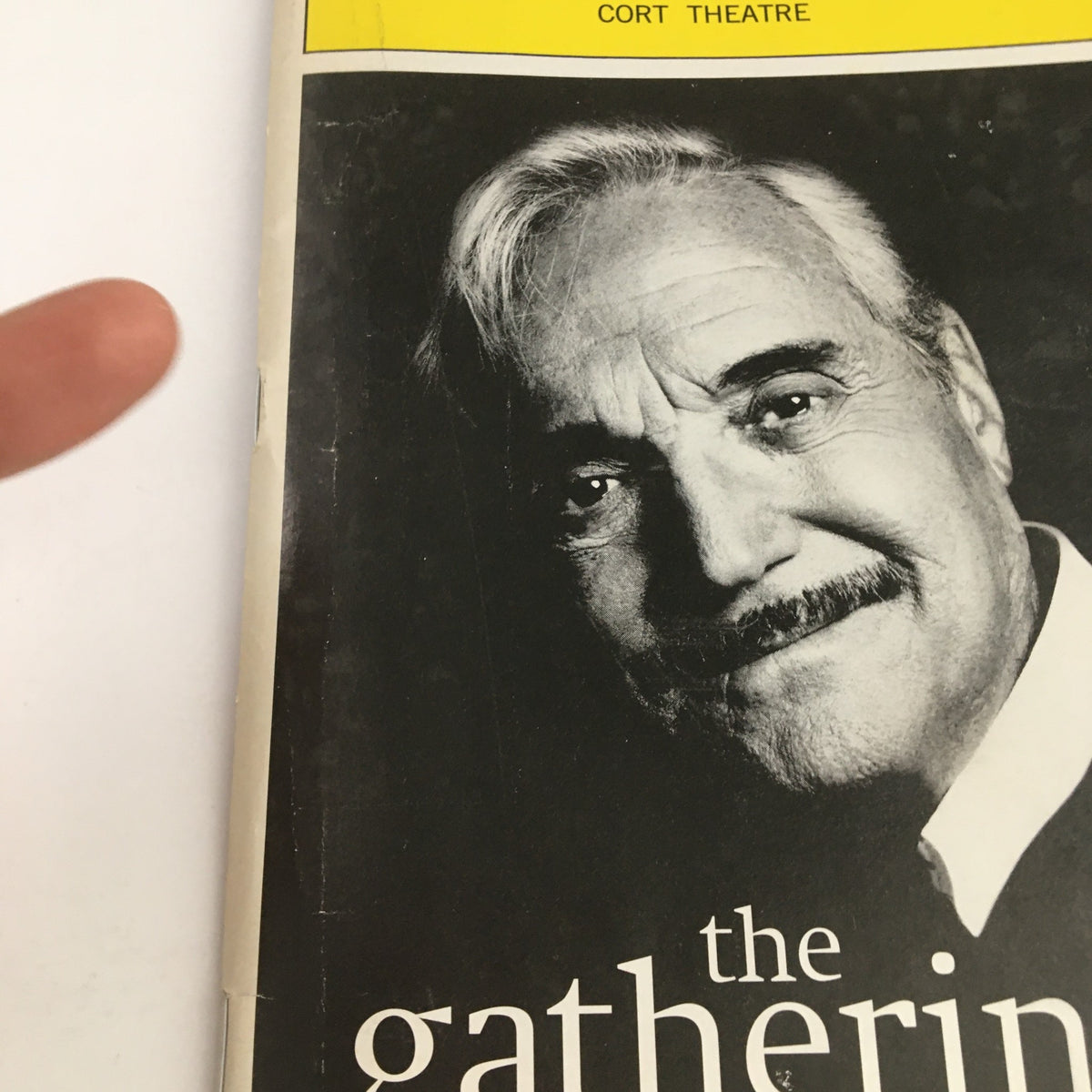 Close-up of the 2001 Playbill for The Gathering showing Hal Linden's face and the title prominently.