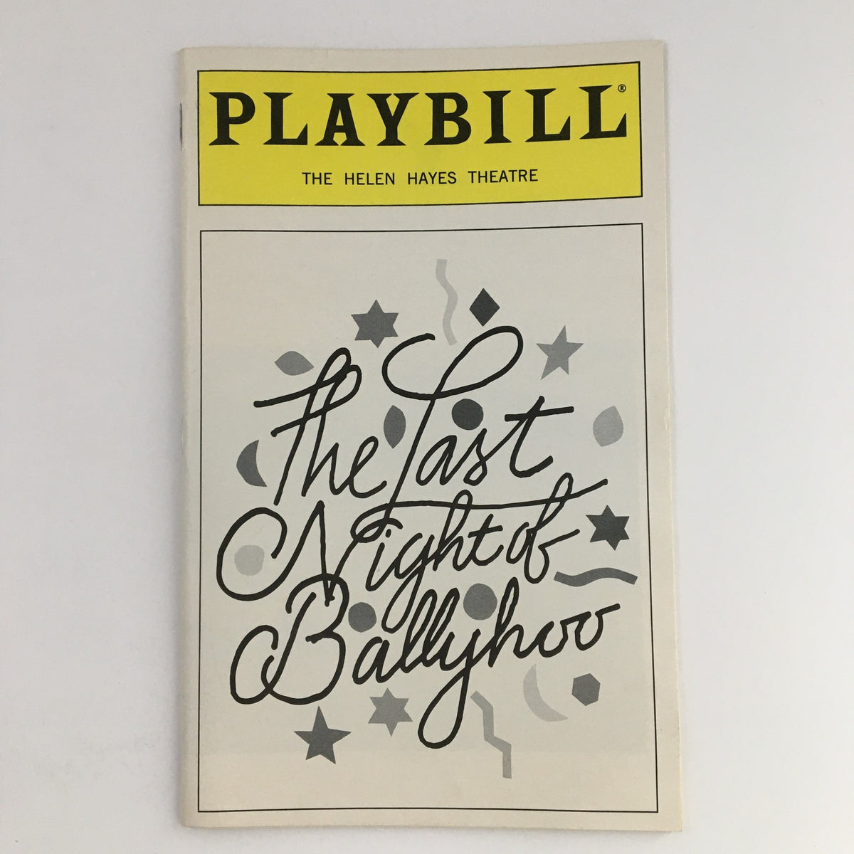 Cover of the 1996 Playbill for The Last Night of Ballyhoo at The Helen Hayes Theatre, featuring artistic typography and decorative elements.