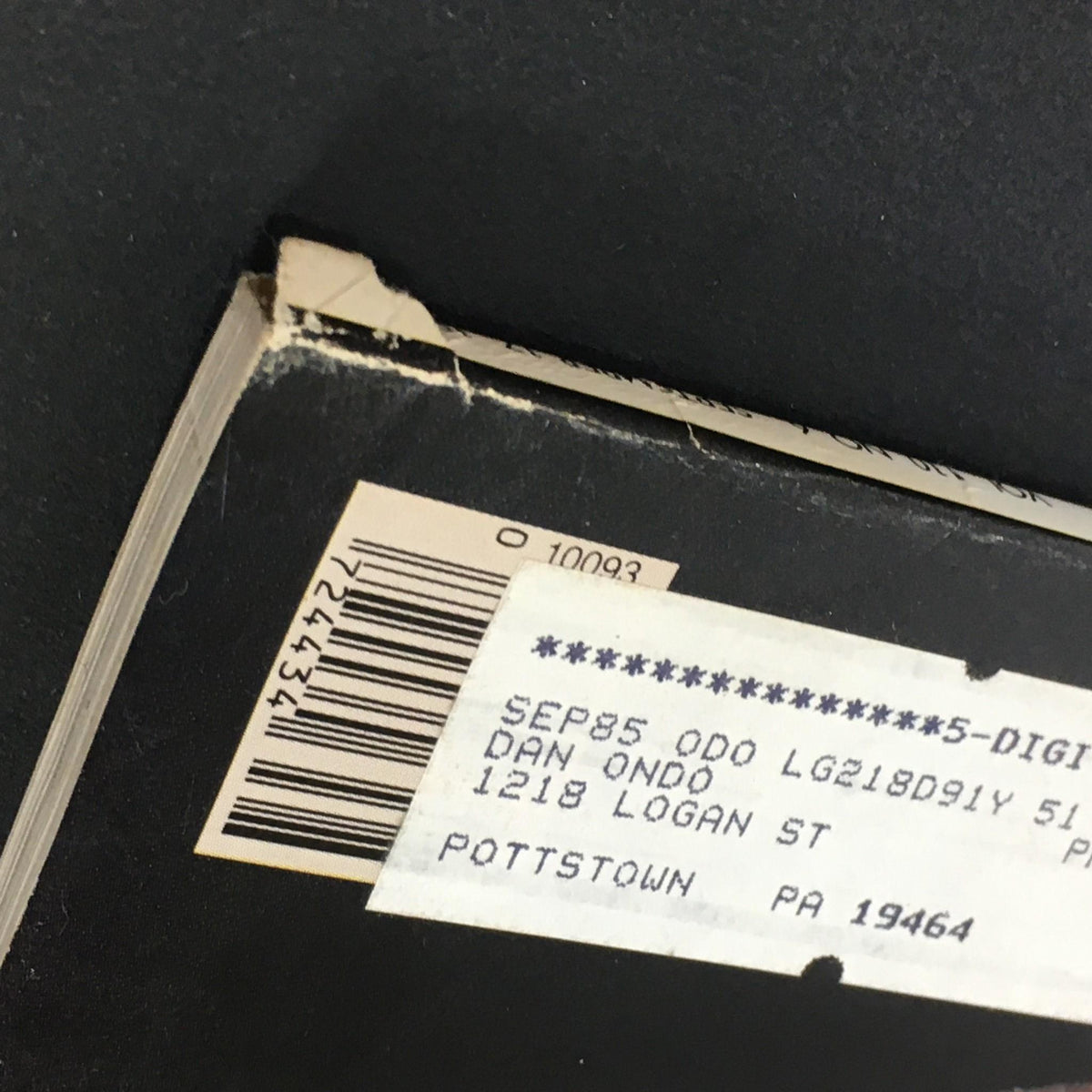 Side view of the VTG Fortune Magazine from September 17, 1984 showing a corner damage and an address label, important for collectors of vintage magazines.