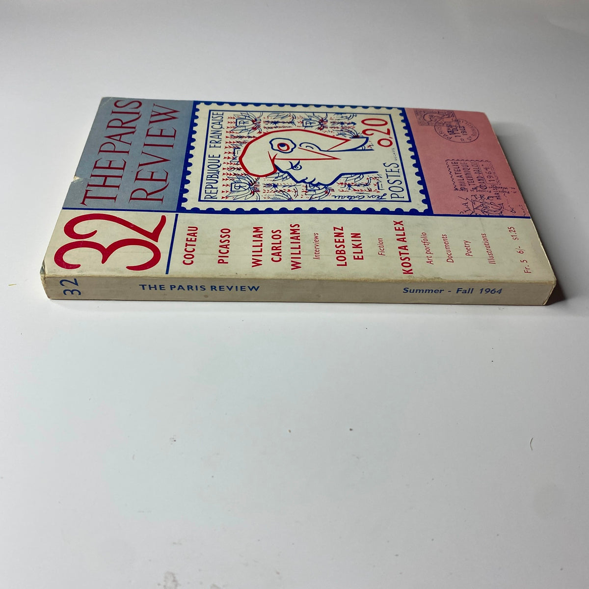 The Paris Review Magazine Summer-Fall 1964 No. 32 showcasing a colorful front cover with the title in bold, highlighting interviews with Jean Cocteau, Pablo Picasso, and William Carlos Williams.