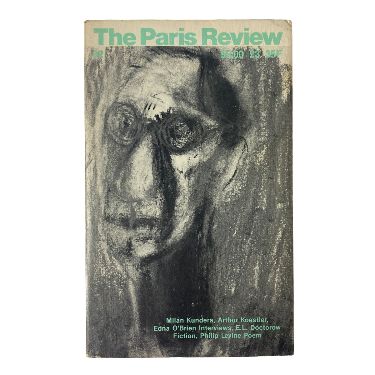 Cover of The Paris Review Magazine Summer 1984 No. 92 featuring an abstract sketch of a face, highlighting interviews with Milan Kundera, Arthur Koestler, and Edna O'Brien.