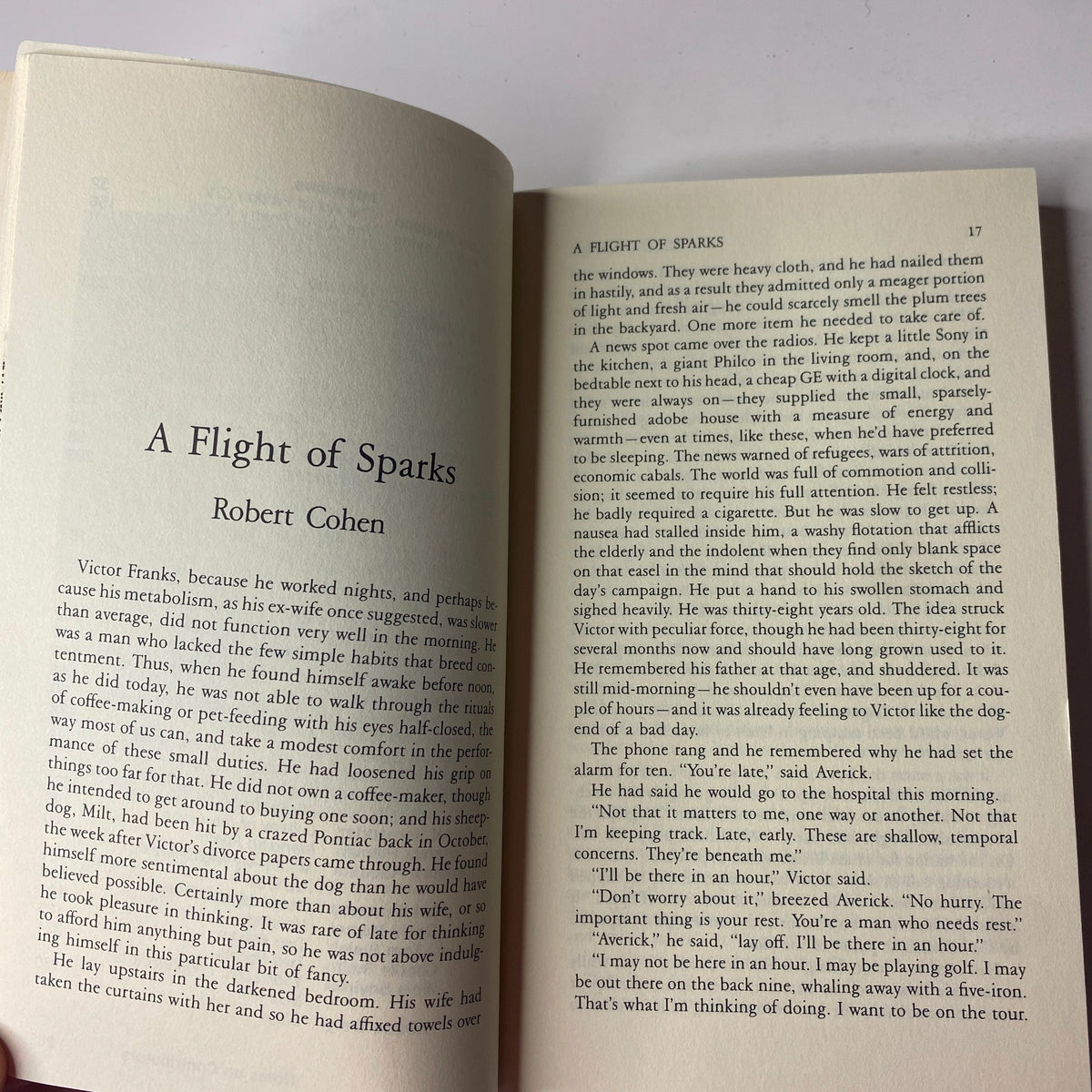 Page from The Paris Review Magazine Summer 1988 No. 107 featuring the short story 'A Flight of Sparks' by Robert Cohen.