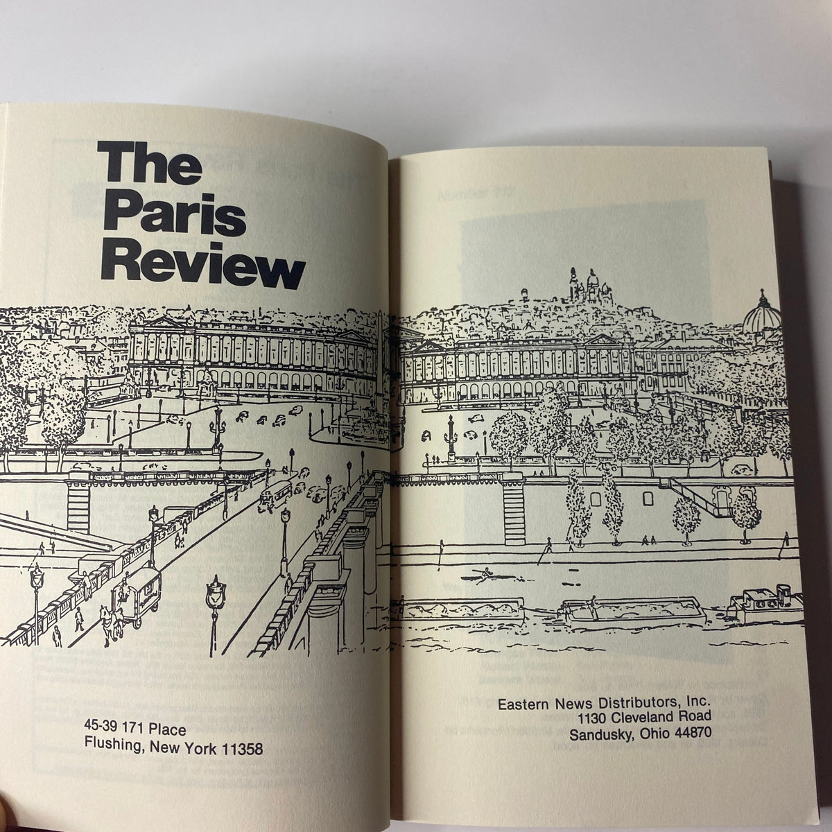 Interior page of The Paris Review Magazine Winter 1989 No. 112 displaying the publication's logo and address information.