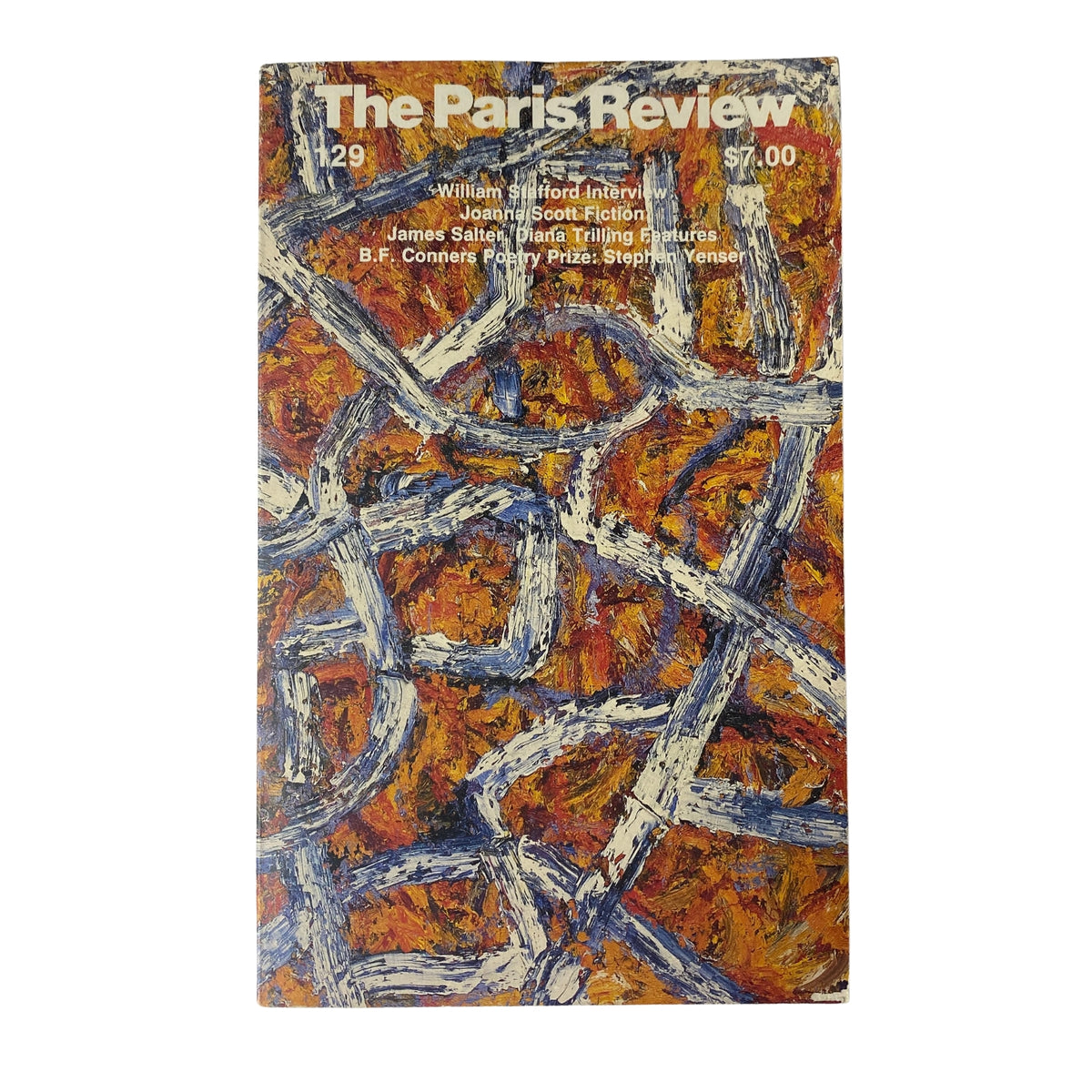 The Paris Review Magazine Winter 1993 No. 129 featuring William Stafford interview, with vibrant abstract cover art in orange and blue tones.