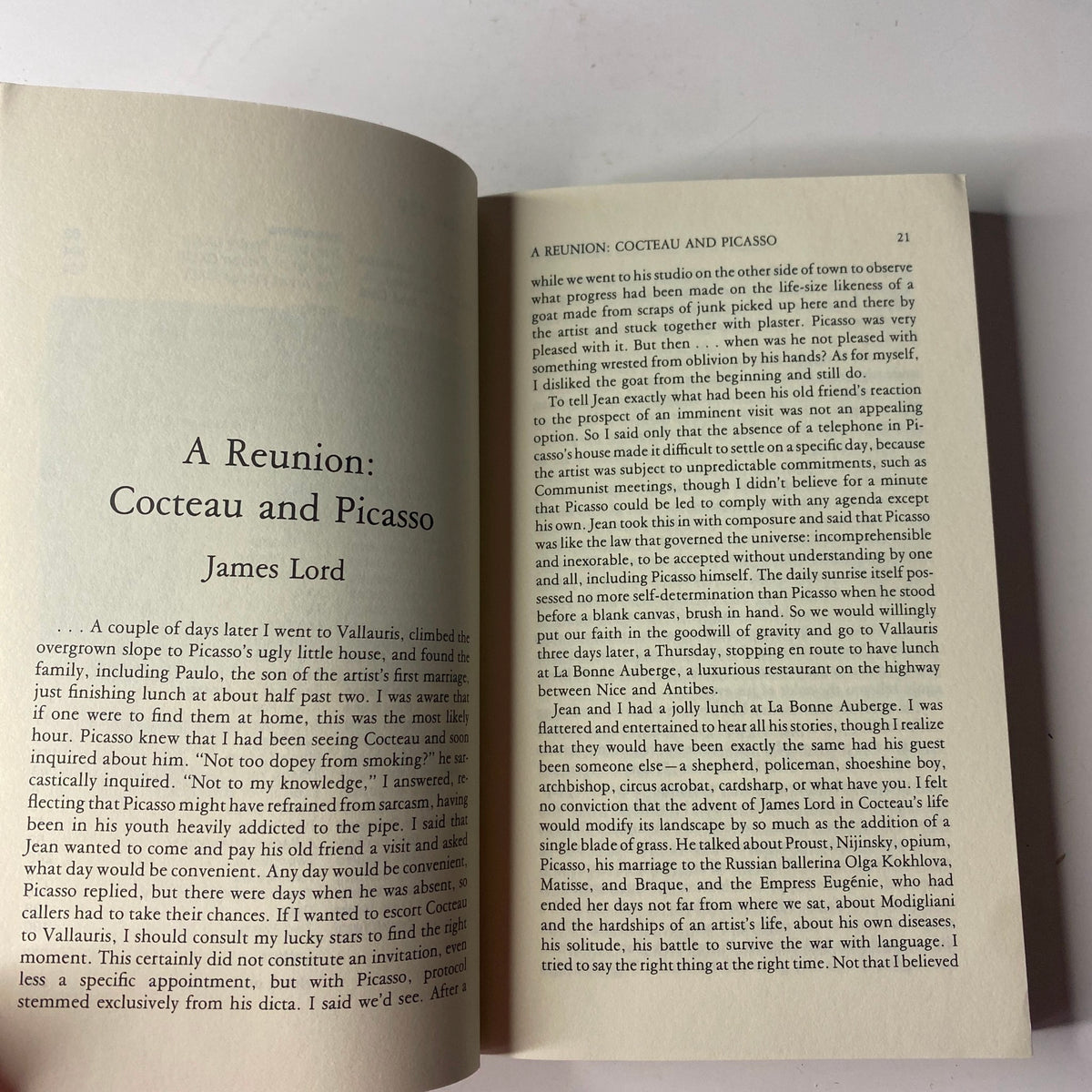 Page from The Paris Review Magazine Summer 1996 No. 139 featuring 'A Reunion: Cocteau and Picasso' by James Lord.