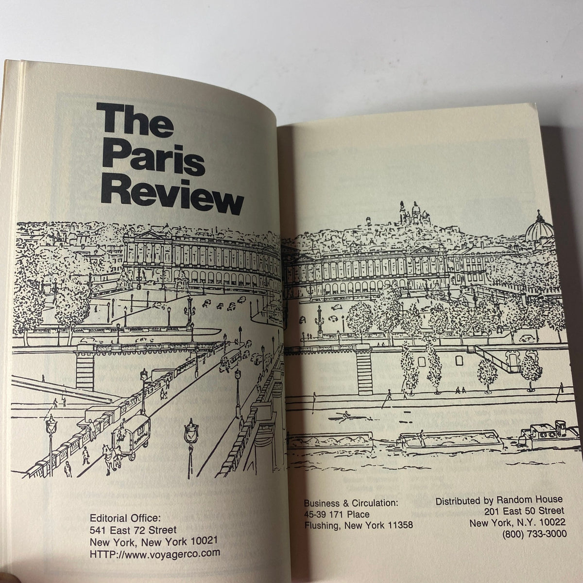 Inside cover of The Paris Review Magazine Winter 1996 No. 141 featuring editorial office details and illustration.