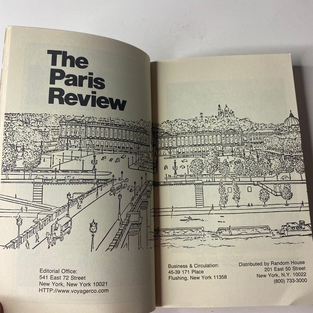 Inside page of The Paris Review Magazine Fall 1997 No. 144 displaying the editorial office details and distribution information.