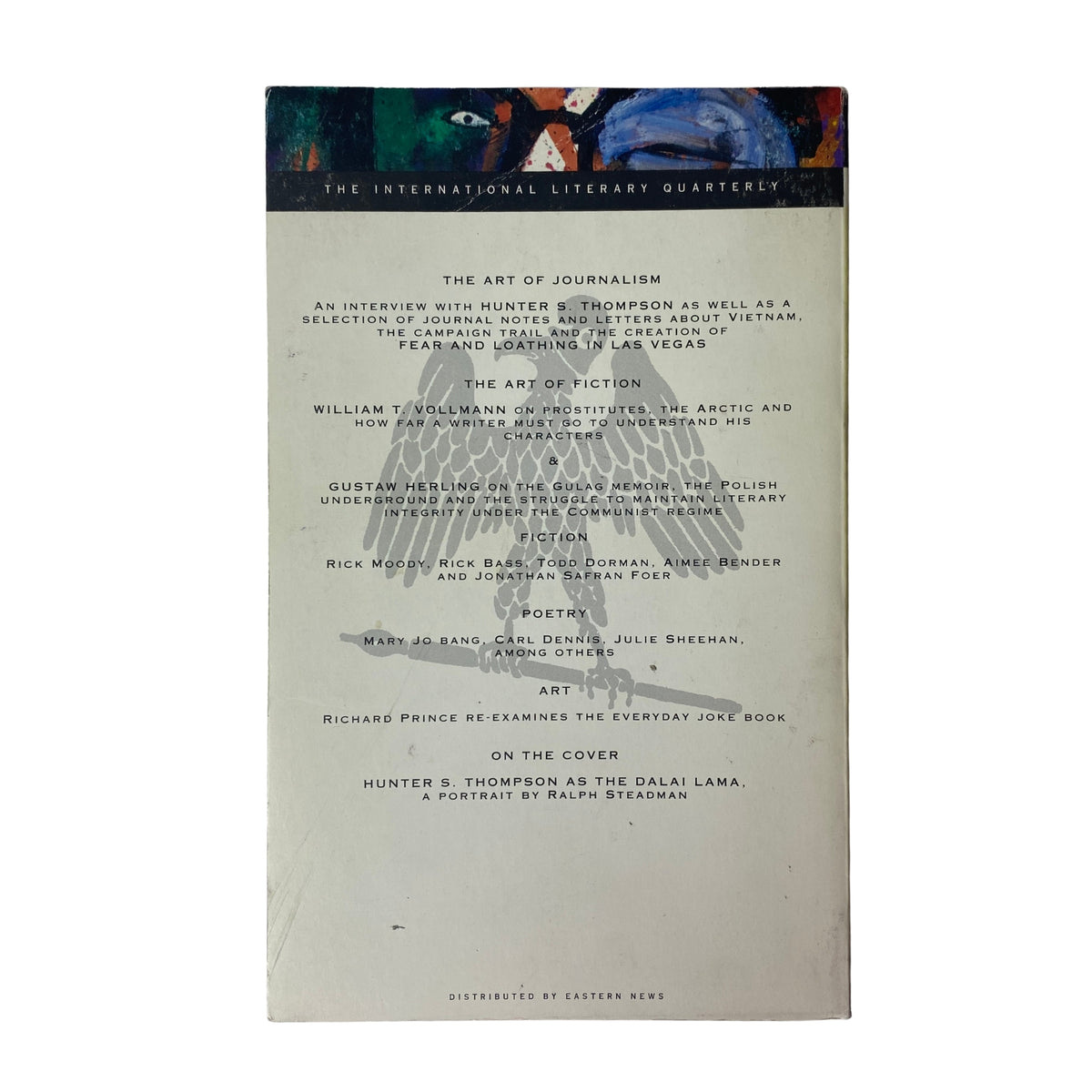 Back cover of The Paris Review Magazine Fall 2000 No. 156 detailing featured content like The Art of Journalism with Hunter S. Thompson.
