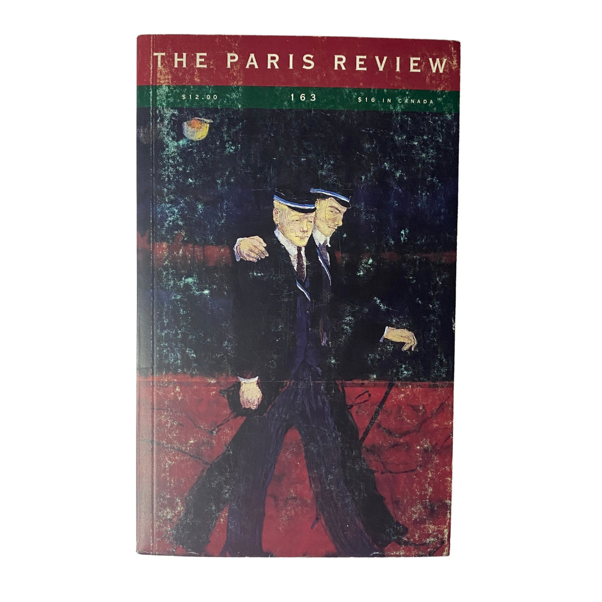 Cover of The Paris Review Magazine Fall 2002 No. 163 featuring an artwork of two figures walking together, symbolic of companionship and literary exploration, in very good condition.