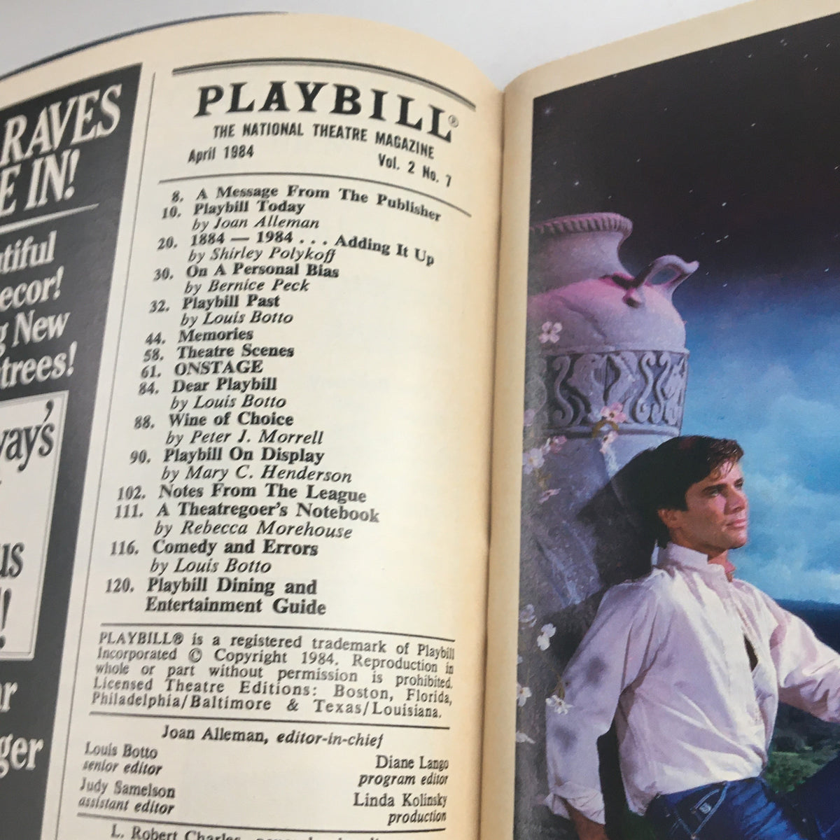 Inside view of the 1984 Playbill featuring Clifford Odets' Awake and Sing from Circle In The Square Theatre, showcasing the contents and magazine layout.