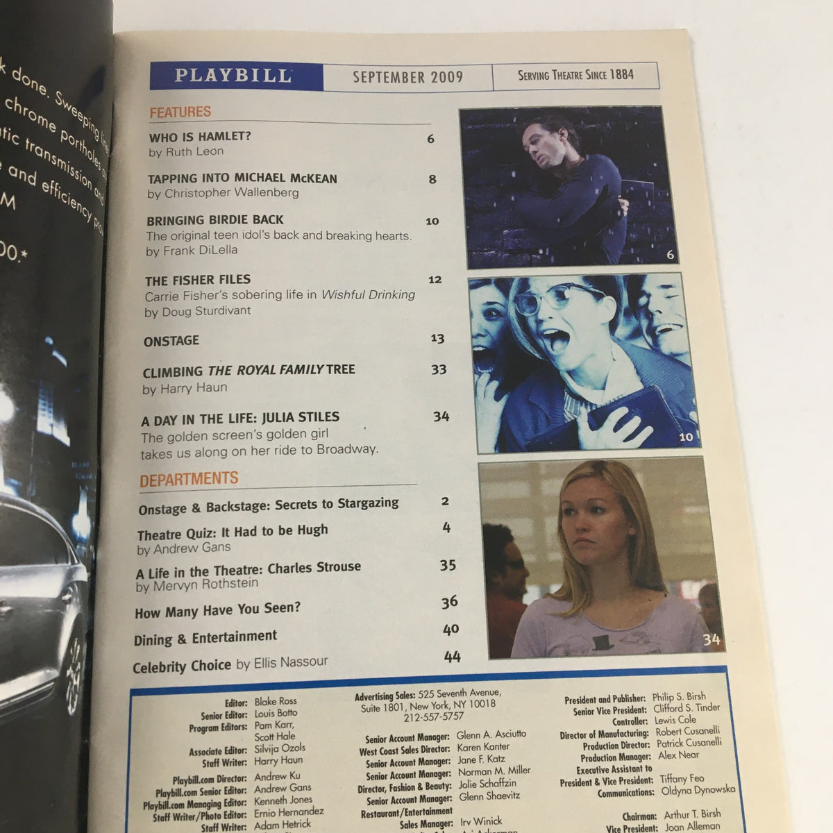 Inside page of the 2009 Playbill for Burn The Floor featuring theater features and articles.