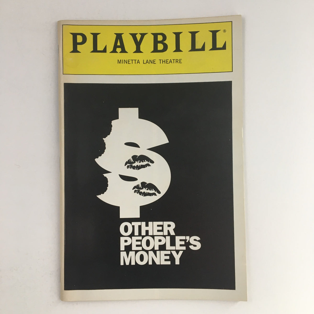 1989 Playbill from Minetta Lane Theater for Other People's Money featuring a bold design with a dollar sign and lips.