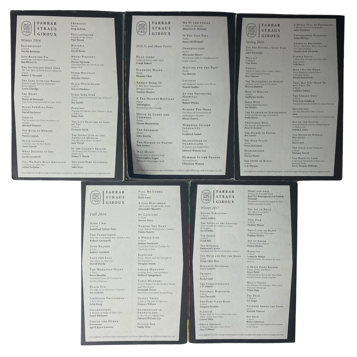 Table of contents for The Paris Review Magazine 2016, highlighting featured articles and authors from Winter, Spring, Summer, and Fall issues.