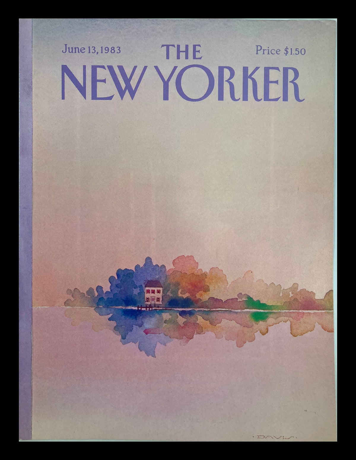 Cover of The New Yorker June 13 1983 titled 'Reflection' by Susan Davis, featuring soft watercolor imagery of a house and trees reflected in water, showcasing early 80s artistic style.