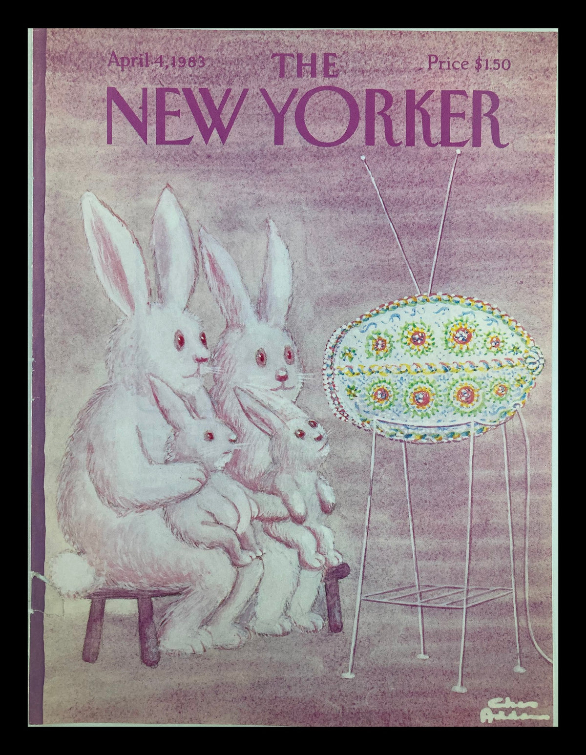 COVER ONLY The New Yorker April 4 1983 Bunny Family by Chas Addams No Label