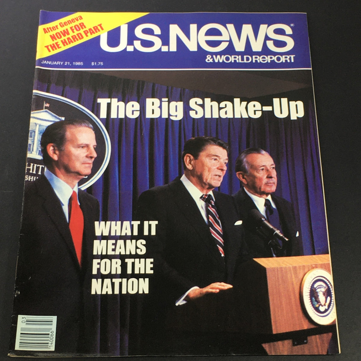 Cover of the January 21, 1985 issue of U.S. News & World Report featuring Ronald Reagan alongside other key figures, with the headline 'The Big Shake-Up' and subheading 'What It Means for the Nation'.