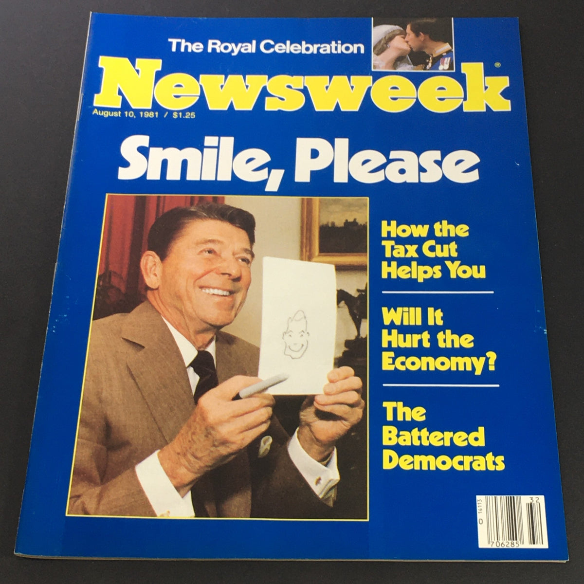 VTG Newsweek Magazine August 10 1981 cover featuring Ronald Reagan, titled 'Smile, Please', discussing tax cuts, economic impact, and challenges faced by the Democrats.