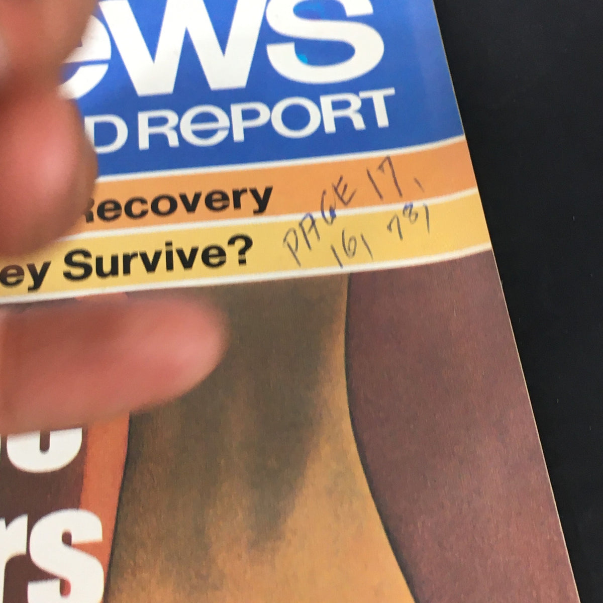 Close-up shot of the VTG US News & World Report November 5, 1984 magazine showing the title 'Here Come the Baby-Boomers' with handwritten note indicating 'PAGE 17' on the cover.