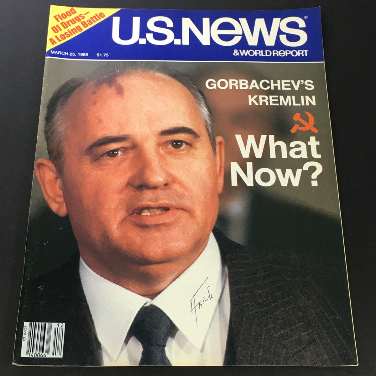 Front cover of VTG US News & World Report March 25 1985 featuring Mikhail Gorbachev's Kremlin with the title 'What Now?' and a price of $1.75.