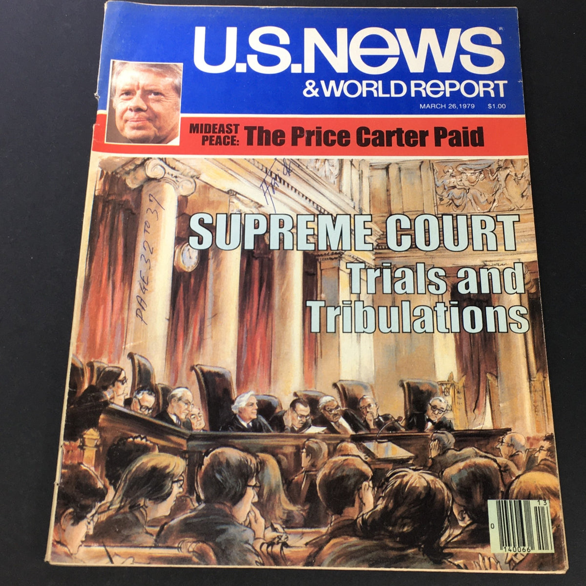 Vintage US News & World Report cover from March 26, 1979, featuring a depiction of the Supreme Court with the title 'The Price Jimmy Carter Paid,' providing insights into American political history.