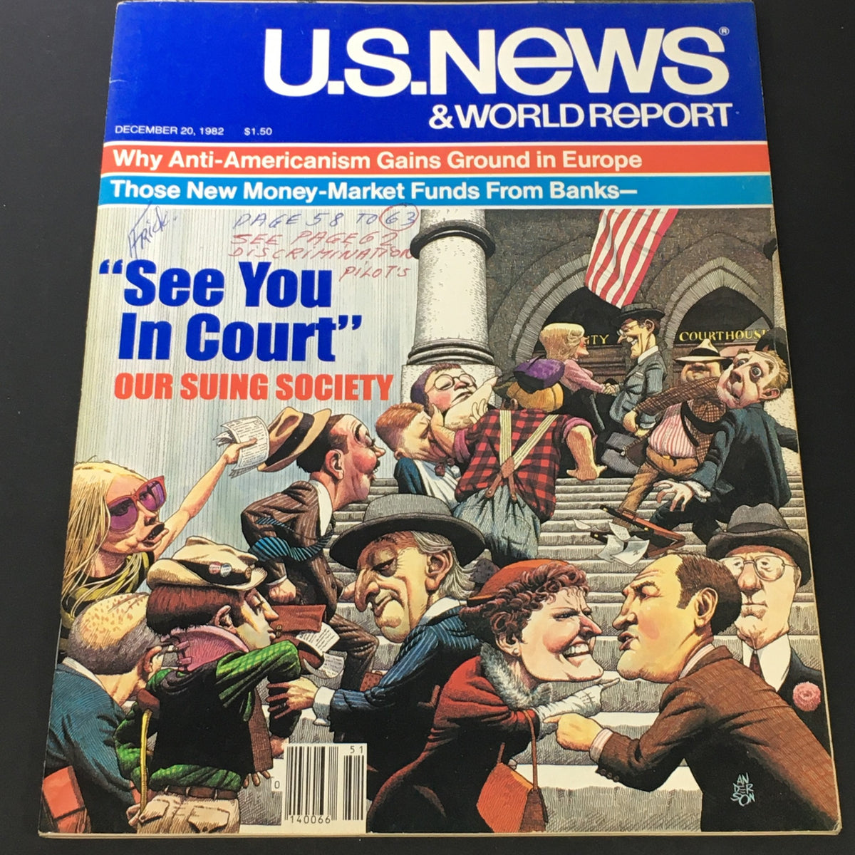 Cover of U.S. News & World Report December 20, 1982 featuring the headline 'See You In Court' discussing litigation in society.