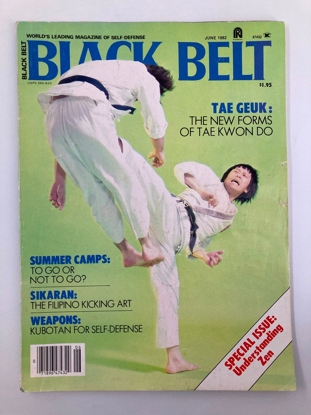 Cover of VTG Black Belt Magazine June 1982 featuring Tae Geuk: The New Forms of Tae Kwon Do with martial artists in action.