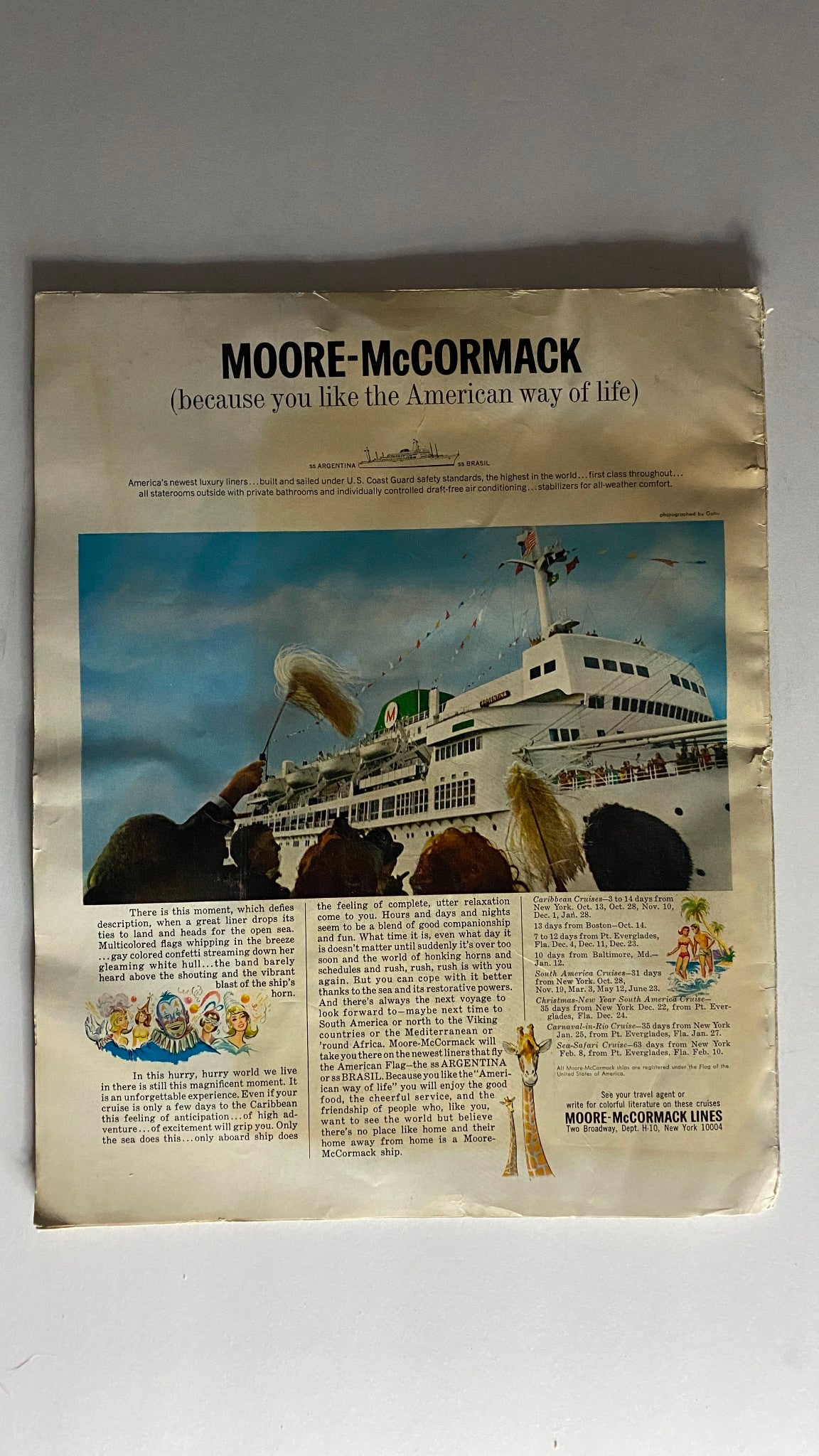 Advertisement from VTG Holiday Magazine October 1966 for Moore-McCormack cruise lines, highlighting luxurious travel experiences.