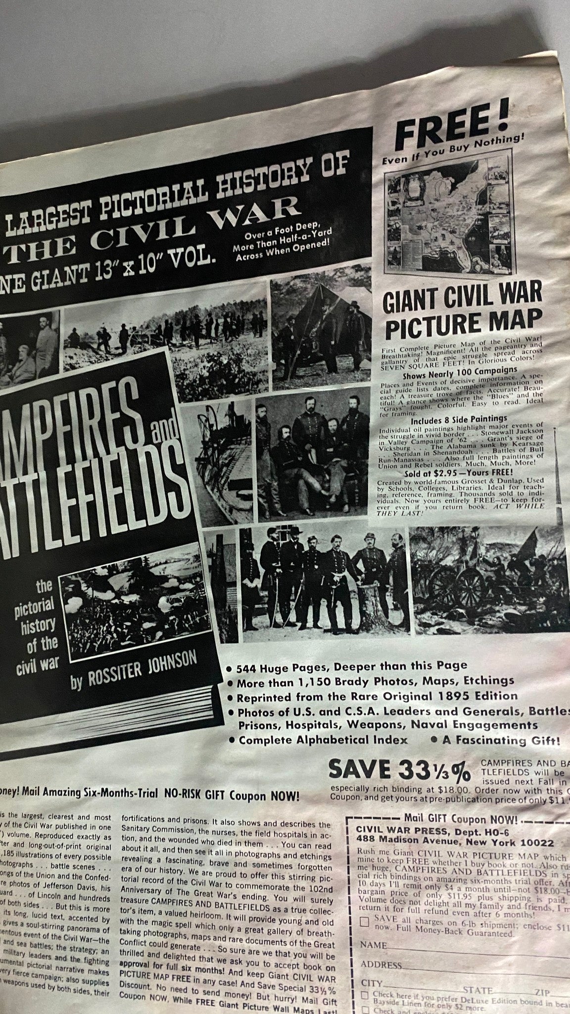 Page from VTG Holiday Magazine June 1967 featuring advertisements related to the Civil War and historical photography, showcasing 'Campfires and Battlefields' book.