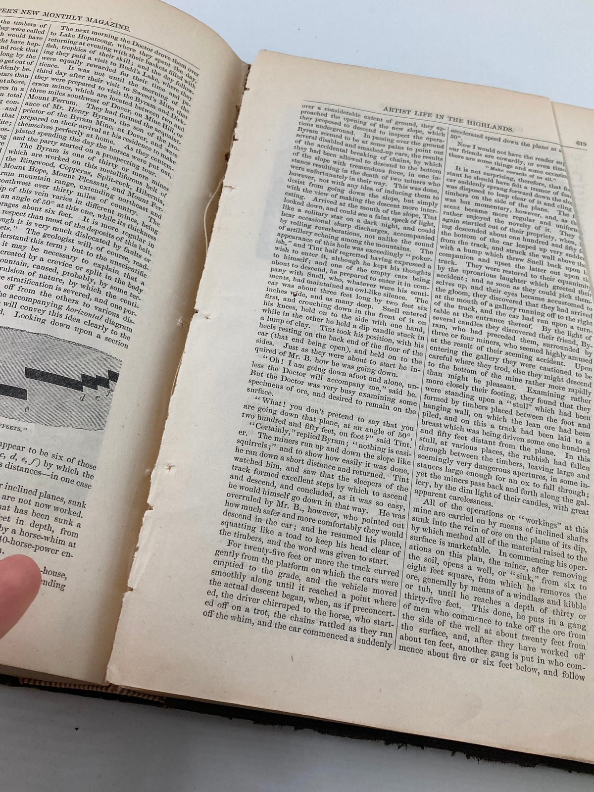 Page from VTG Harper's New Monthly Magazine Volume XX showing text titled 'Artist Life in the Highlands', illustrating art and culture in the 19th century.
