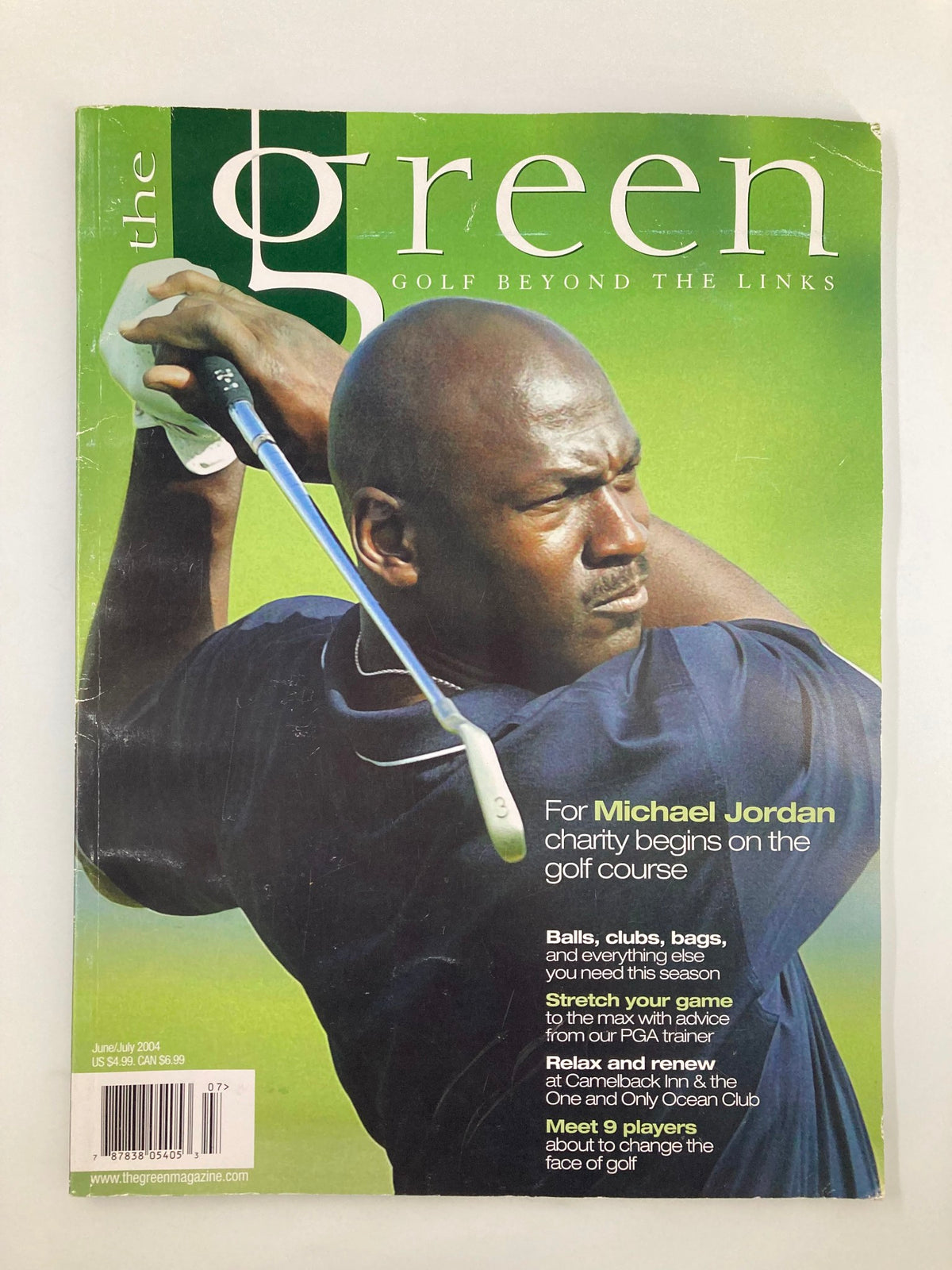 Cover of The Green Magazine, Volume 1, Issue #1, June 2004, featuring Michael Jordan and a focus on charity, No Label
