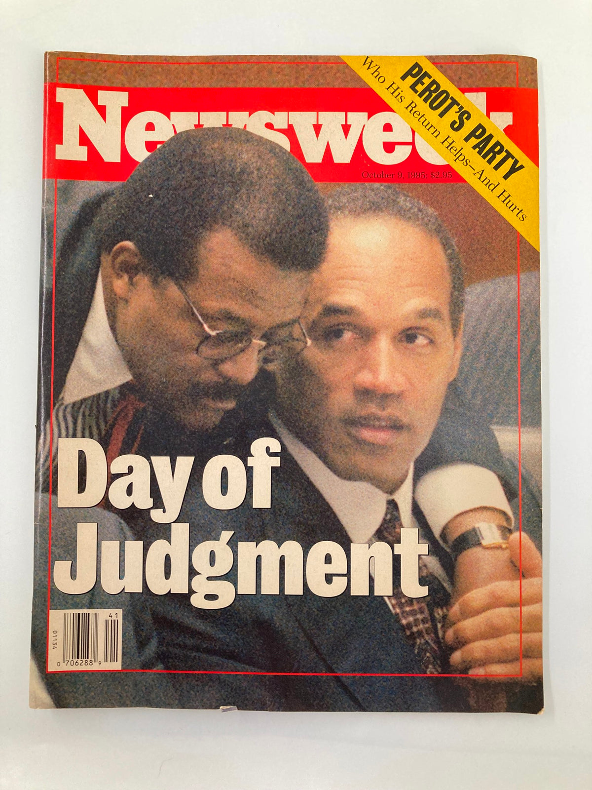 Cover of Newsweek Magazine dated October 9, 1995, featuring the title 'Day of Judgment' with images of O.J. Simpson and legal figures, highlighting the significant trial in American history.