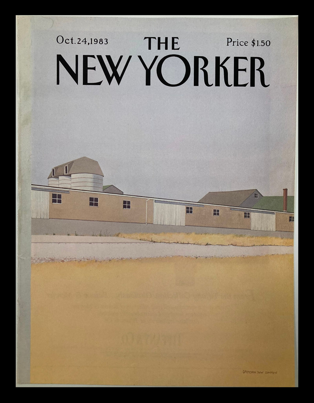 Cover art of The New Yorker dated October 24, 1983 featuring illustration of grain silos by Gretchen Dow Simpson.