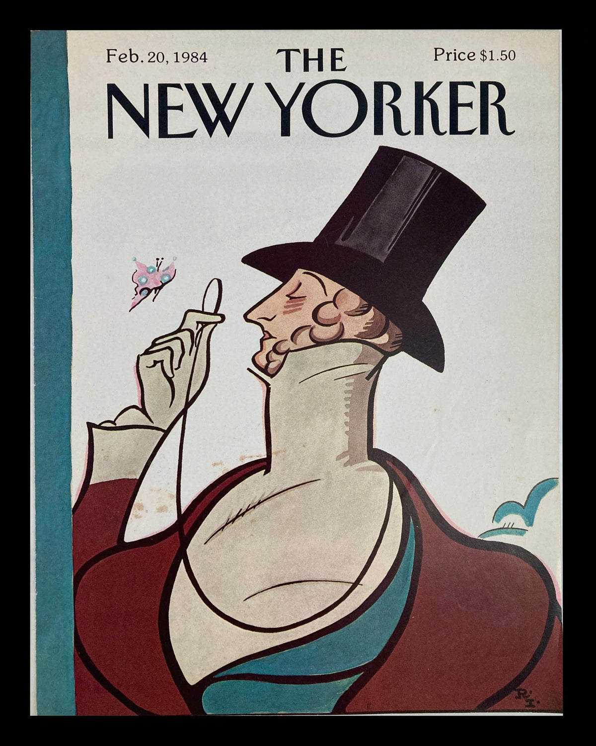 COVER ONLY The New Yorker February 20 1984 featuring Eustace Tilley, an illustration by Rea Irvin, showcasing a whimsical character in a top hat and a detailed background, ideal for vintage magazine collectors.
