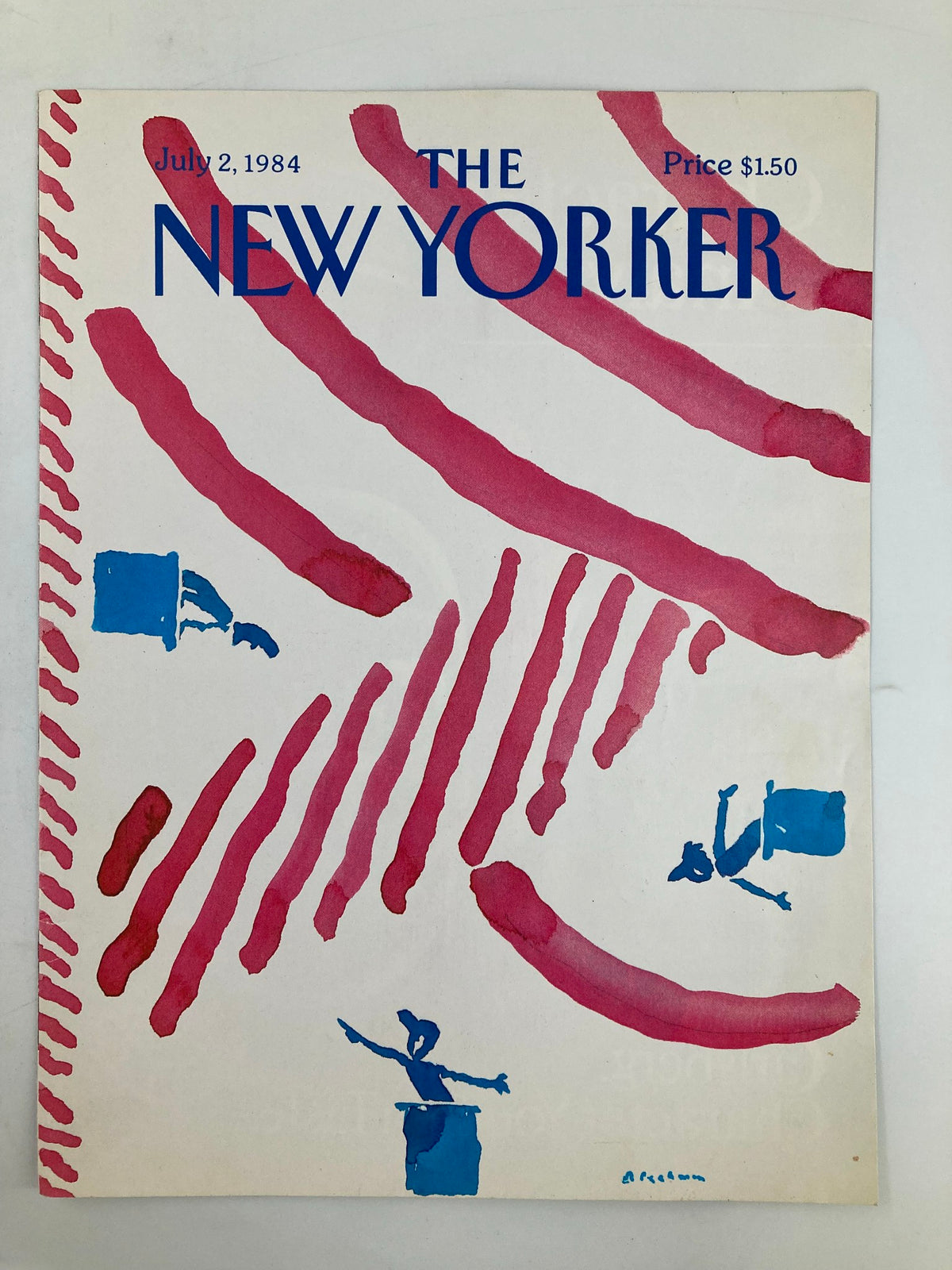 Cover only of The New Yorker, July 2, 1984, by R.O. Blechman, showcasing colorful abstract design related to 'The Insanity Defense.'