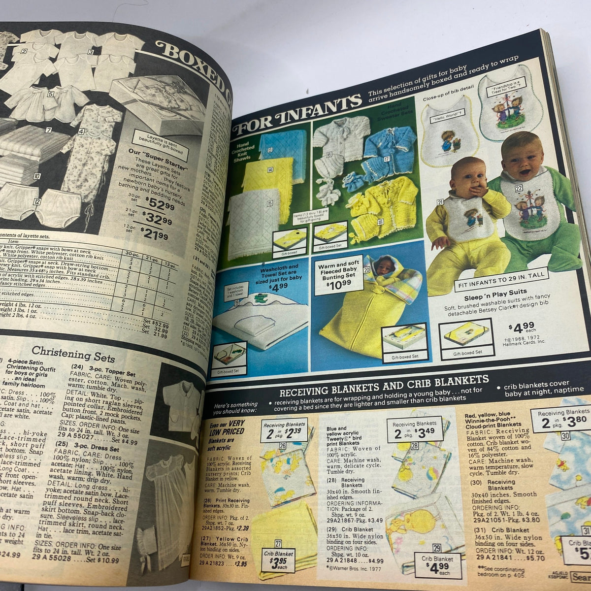 Open pages of the 1979 Sears Spring Summer Where America Shops Catalog highlighting infant clothing and accessories.