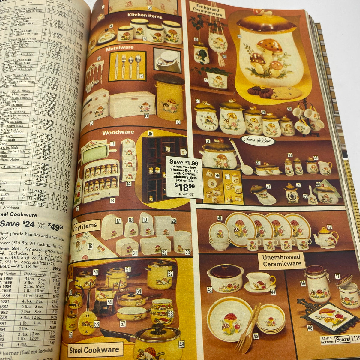 1979 Sears Spring Summer Where America Shops Catalog showcasing a variety of kitchen items including cookware, tableware, and decorative ceramics in a colorful arrangement.