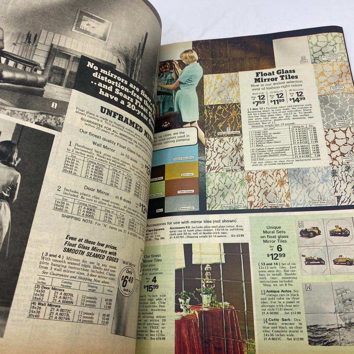 1975 Sears Spring Summer Toughskins Bib Overall, Jacket Jeans Catalog featuring home decor items like mirrors and tiling options.