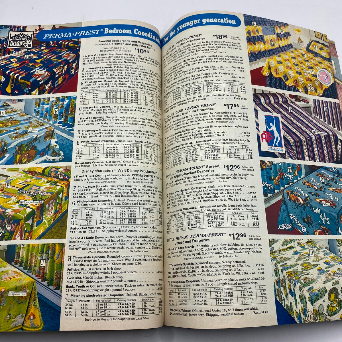 1975 Sears Spring Summer Toughskins Bib Overall, Jacket Jeans Catalog focused on bedroom textiles including themed bedding and accessories.
