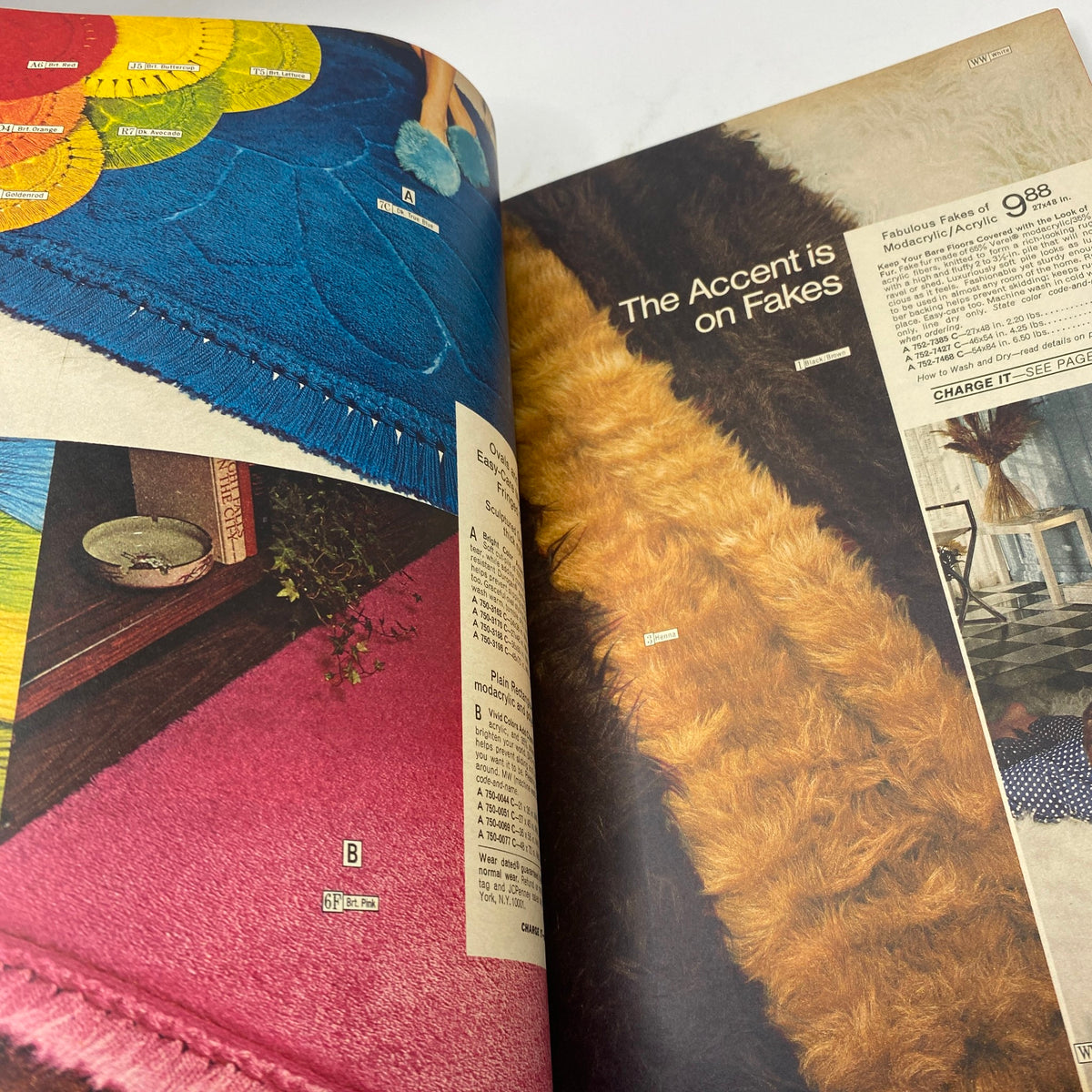 1974 JCPenney Spring and Summer Catalog highlighting colorful accent rugs with a focus on textured designs and vibrant hues.