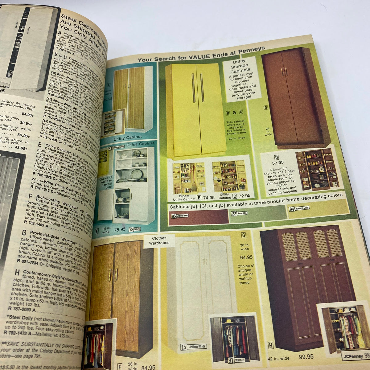 Image from the 1977 JCPenney Fall and Winter Catalog showing an array of stylish cabinets and storage solutions, ideal for optimizing home organization.