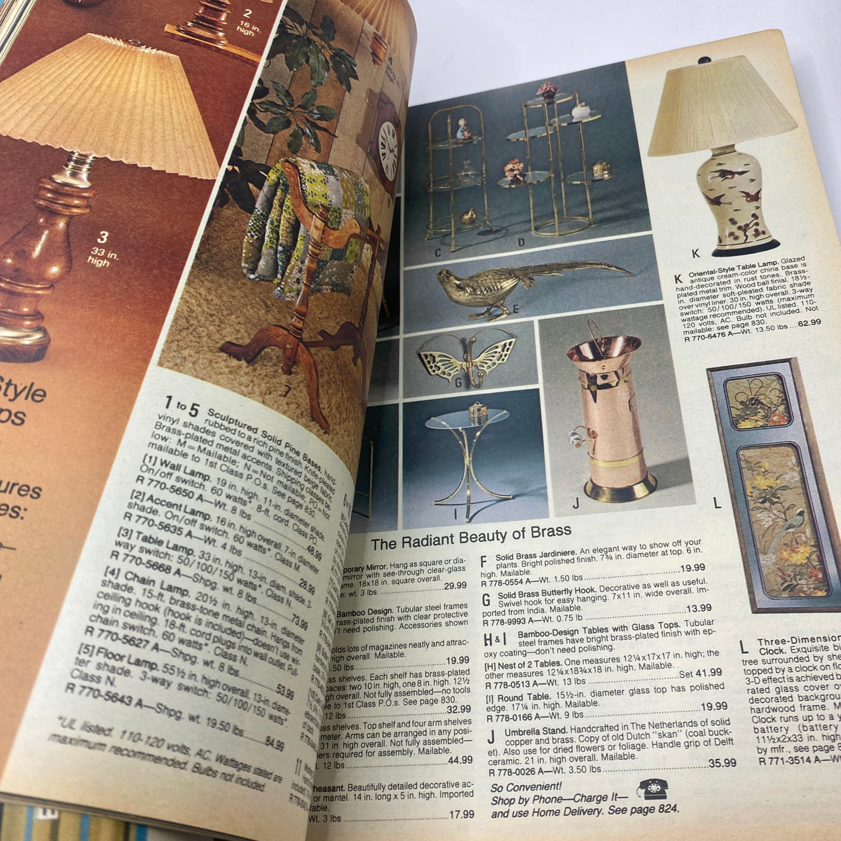 1979 JCPenney Fall and Winter Softened Dressing Catalog featuring decorative lighting, including brass lamps and ornamental pieces, along with their prices.