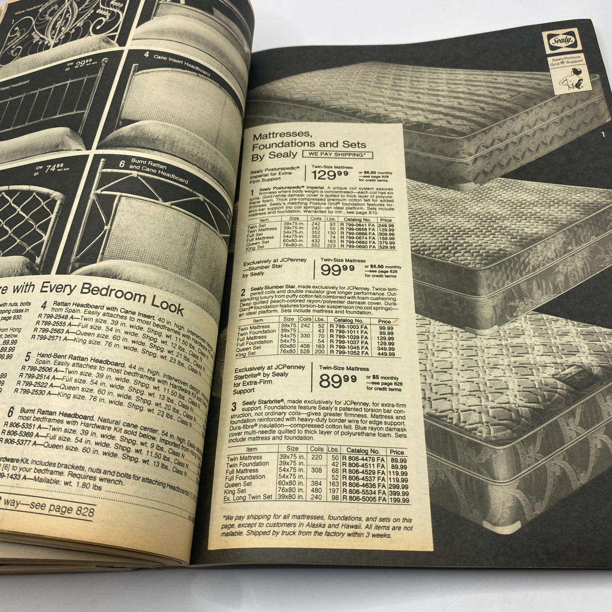 1979 JCPenney Fall and Winter Softened Dressing Catalog presenting Sealy mattresses, foundations, and sets in a vintage advertisement layout.