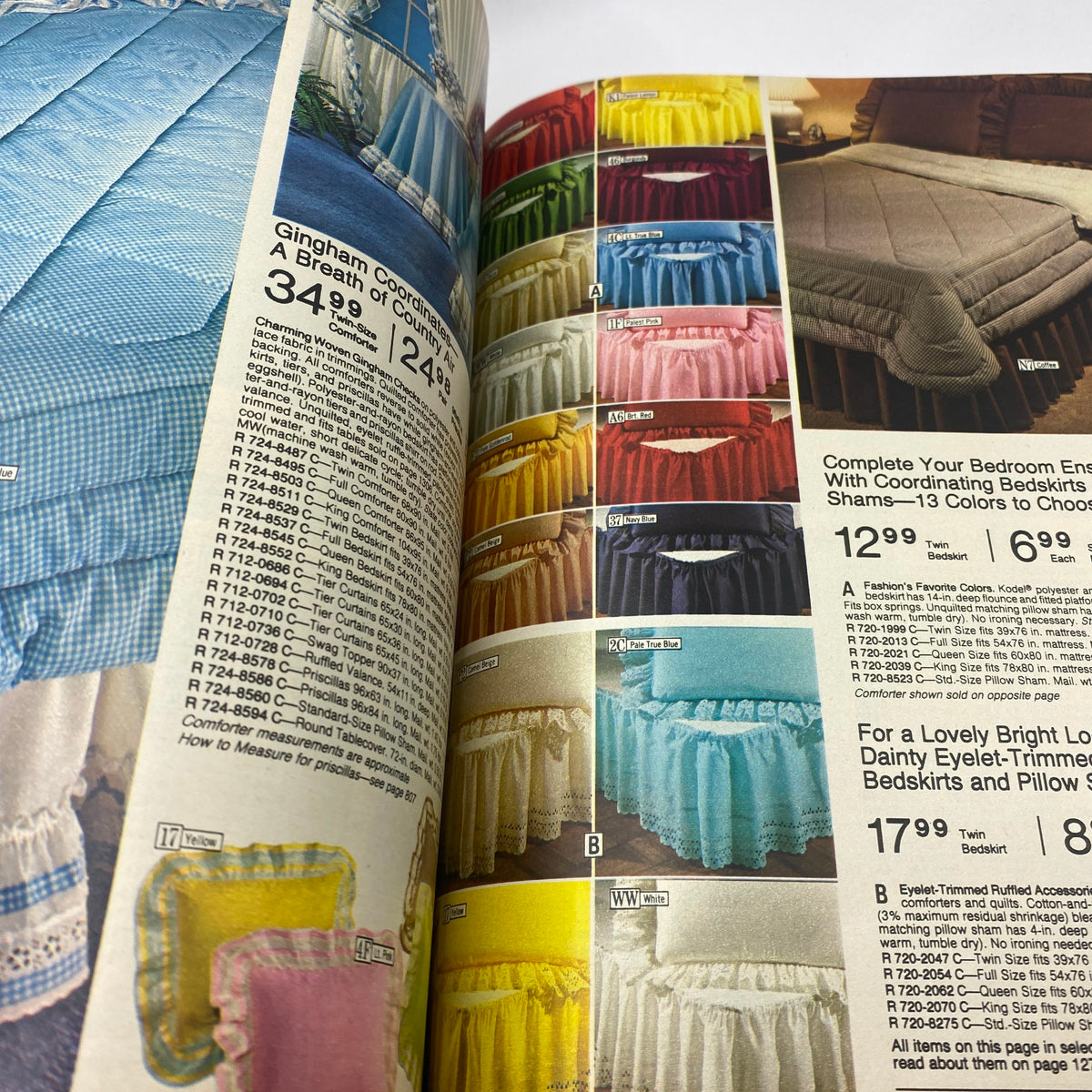 1979 JCPenney Fall and Winter Softened Dressing Catalog featuring colorful bedskirts and coordinating bedshams in various fabric textures.