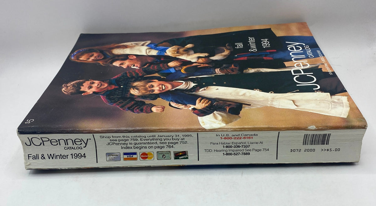 Back cover of the 1994 JCPenney Fall and Winter Intarsia Sweater Catalog displaying the catalog information and features. Highlights the catalog's offerings and details.