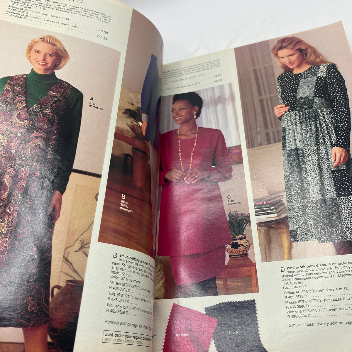 1994 JCPenney Fall and Winter Intarsia Sweater Catalog showcasing elegant women's dresses, including styles for various occasions.