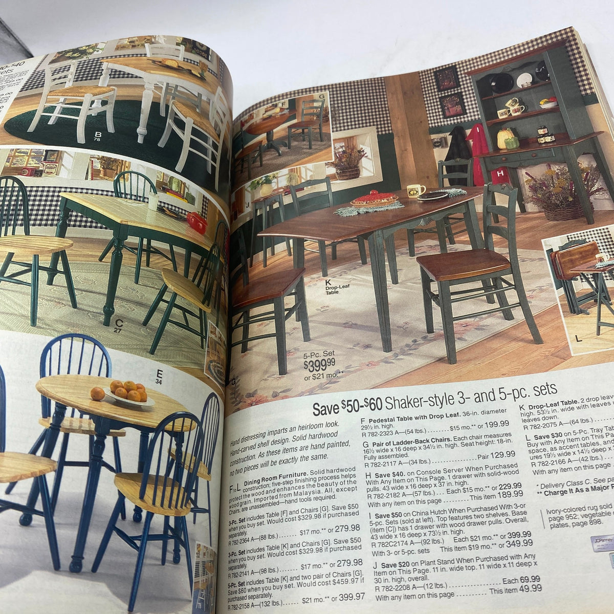 1994 JCPenney Fall and Winter Intarsia Sweater Catalog, highlighting a selection of dining furniture including tables and chairs in various styles.