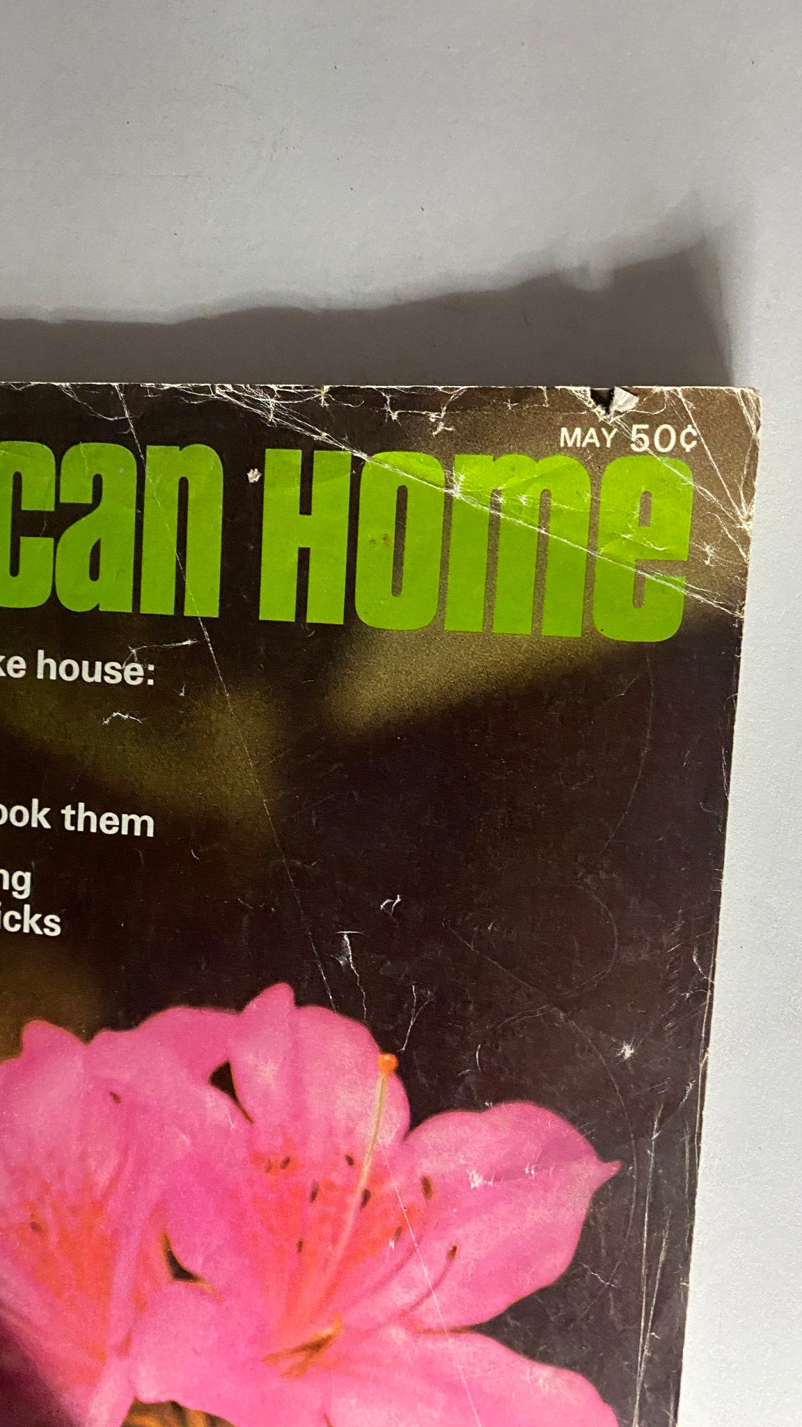 Cover of VTG American Home Magazine May 1968 featuring vibrant pink azaleas with the title 'American Home' prominently displayed and a price of 50 cents.