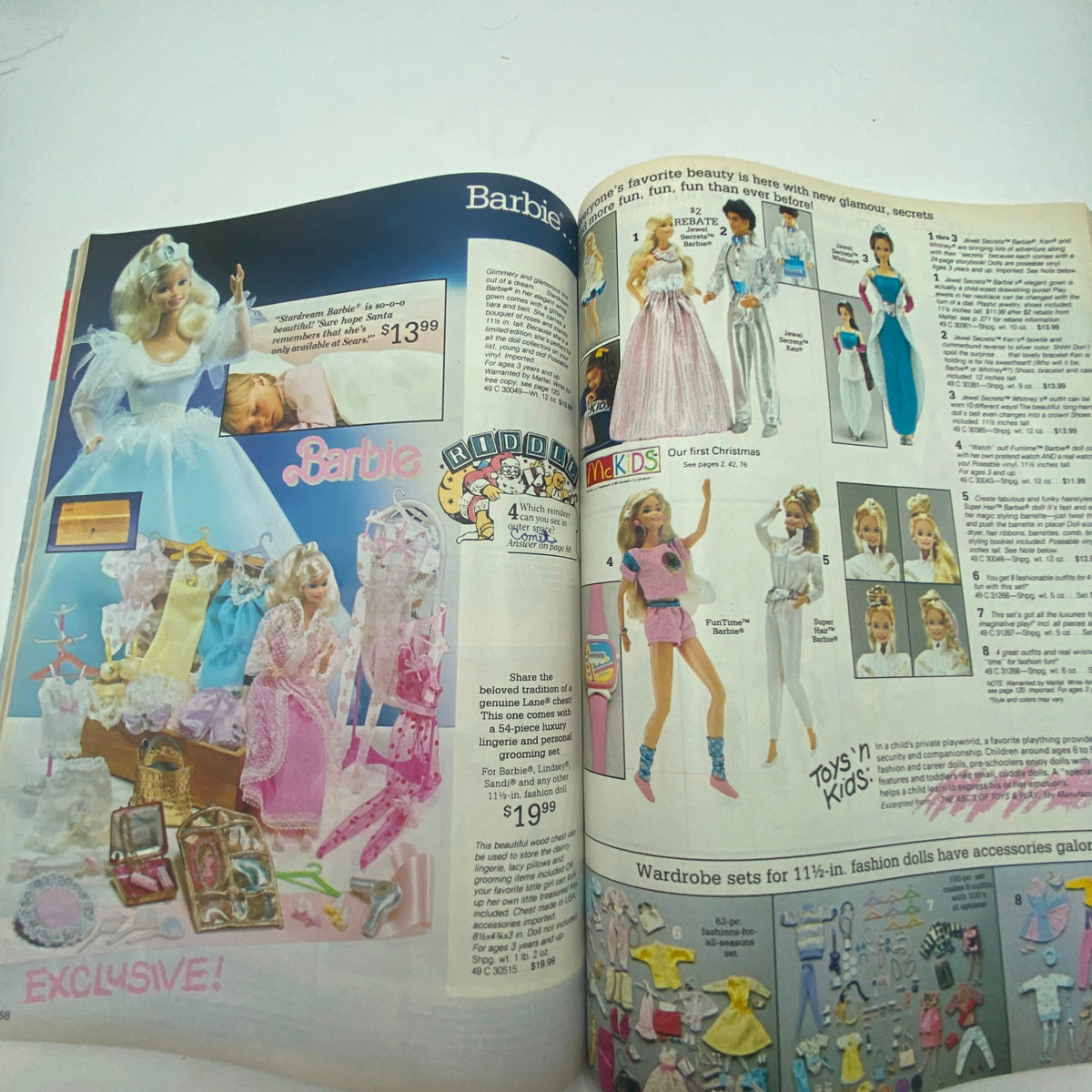 Page from the 1987 Sears Wish Book for Kids featuring Barbie dolls in various outfits, showcasing nostalgic toys from America's Greatest Toy Catalog.